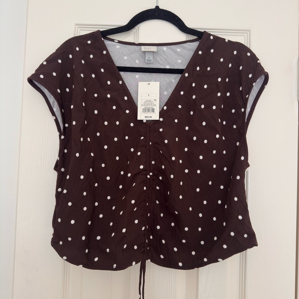 a new day Brown and White Polka Dot Crop Top